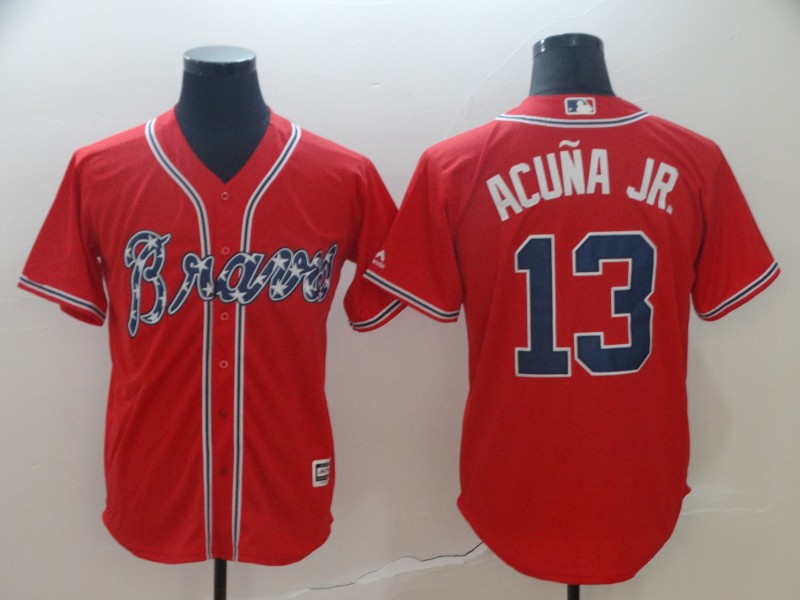 Men's Atlanta Braves #13 Ronald Acuna Red Cool Base Stitched MLB Jersey